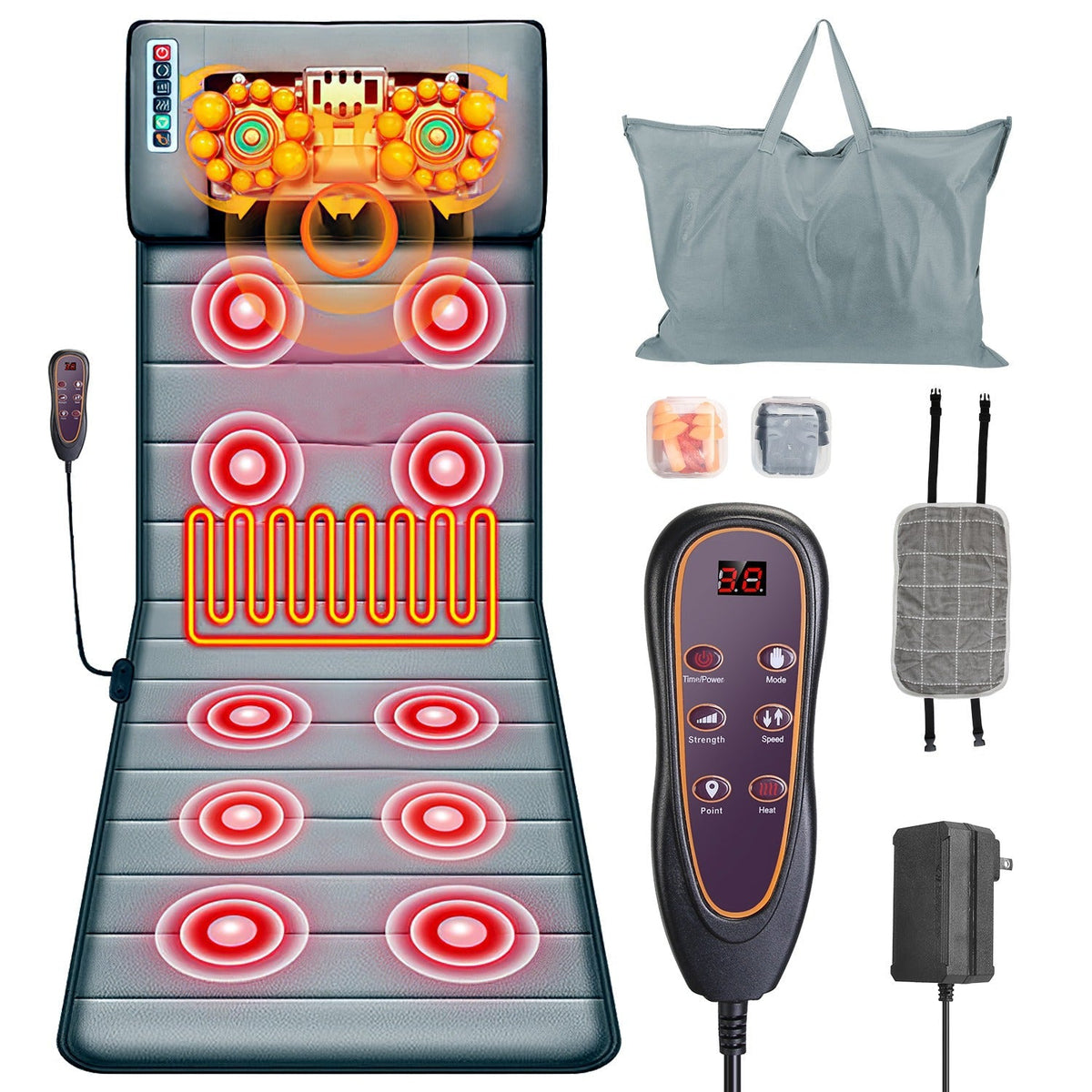 Full Body Electric Massage Mat – Heat, Vibration, Inflatable Head & Lumbar Pillows