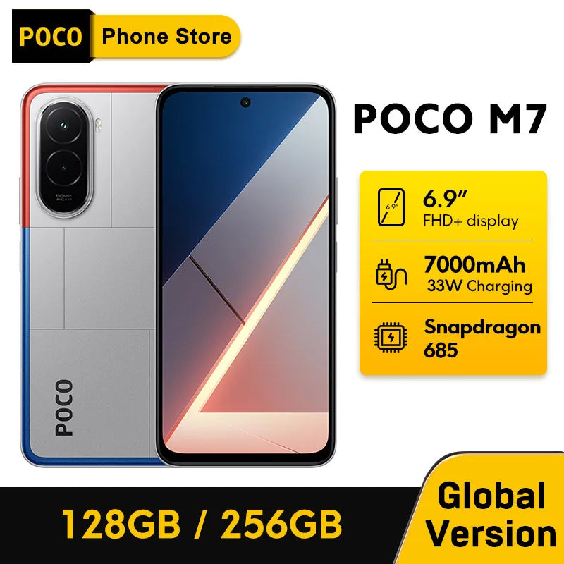 【Brand+】POCO M7 Global Version Mobile Phone 6.9'' 144Hz FHD+ DotDisplay 7000mAh Battery 50MP Camera NFC Snapdragon 685