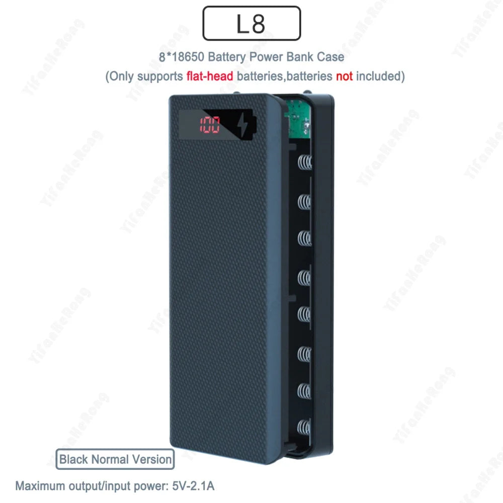 8/10*18650 Power Bank Cases Battery Holder Portable Dual USB Type C Charge Shell for iPhone Xiaomi Huawei 18650 Battery Cases