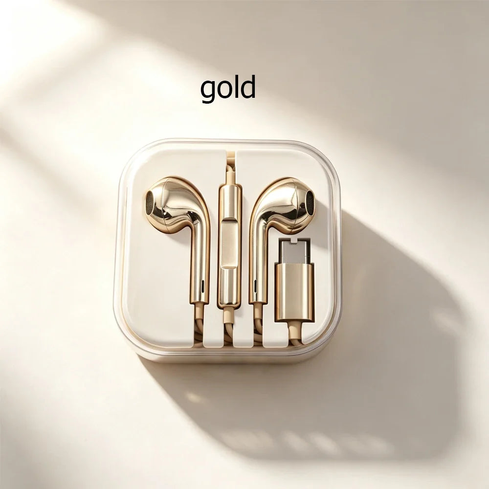 Fashion Silver Wired Type-C or Lightning In-Ear Earphones Compatible with Tablets Laptops - Headphones for General Use