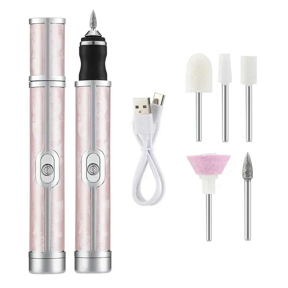 Electric Nail Grinder Nail Polishing Machine with Light Portable Mini Electric Manicure Pen for Gel Removing Polishing Dead Care