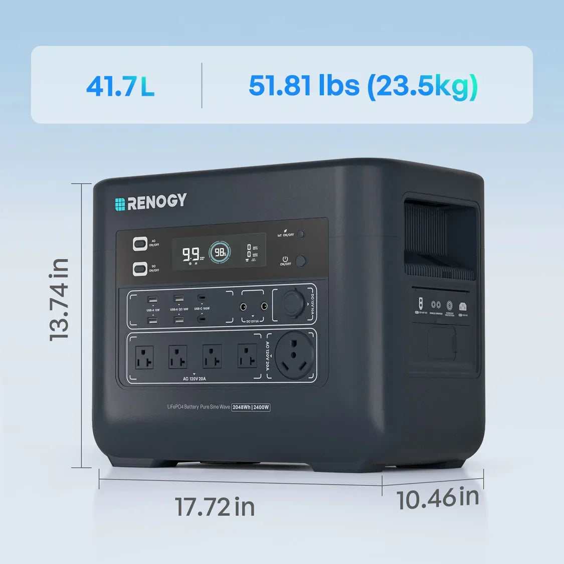 Renogy PowerStation 2000 Portable Power Station, 2048Wh LiFePO4 Solar Generator, 2400W/3600W Surge, TT-30 RV Outlet, ≤20ms UPS Backup, 25dB Quiet, 1-Hr Fast Charge for Home & Off-Grid