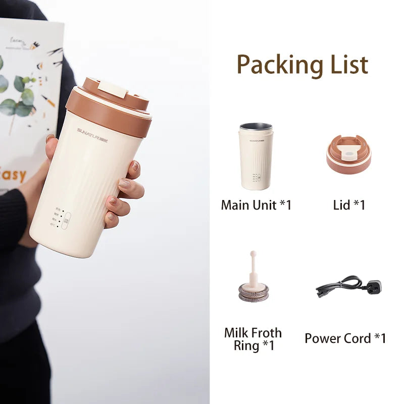 SUNATUR 300ml mixing cup electric milk frother Coffee Foamer Machine Automatic Heat Portable water boiling cup thermos