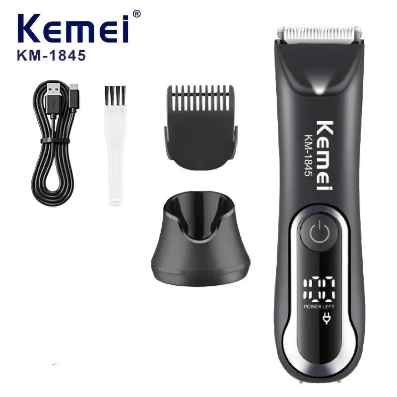 Kemei Groin Hair Trimmer Men Electric Clippers Waterproof Trimmer for Pubic Body Hair Grooming Kit Ceramic Blade Razor KM-1845