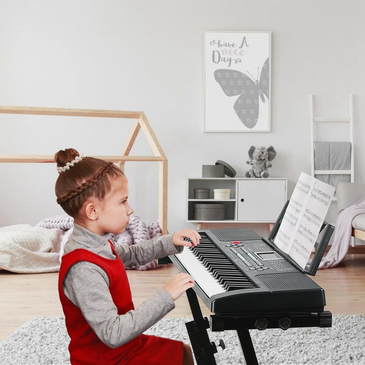 61 Keys Digital Music Electronic Keyboard Electric Musical Piano Instrument Kids Learning Keyboard w/ Stand Microphone For Beginners