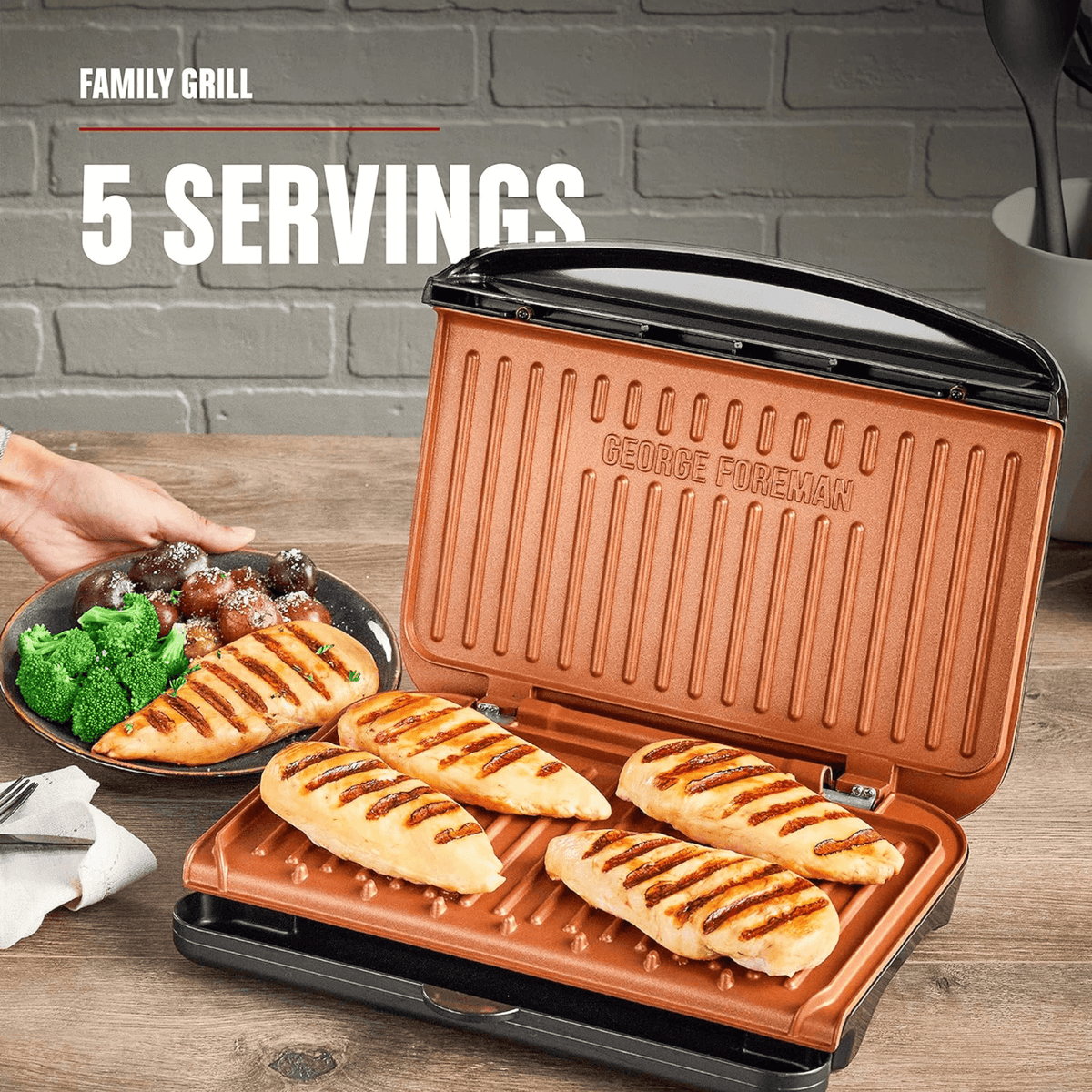 George Foreman 5-Serving Classic Plate Electric Indoor Grill and Panini Press - REFURBISHED