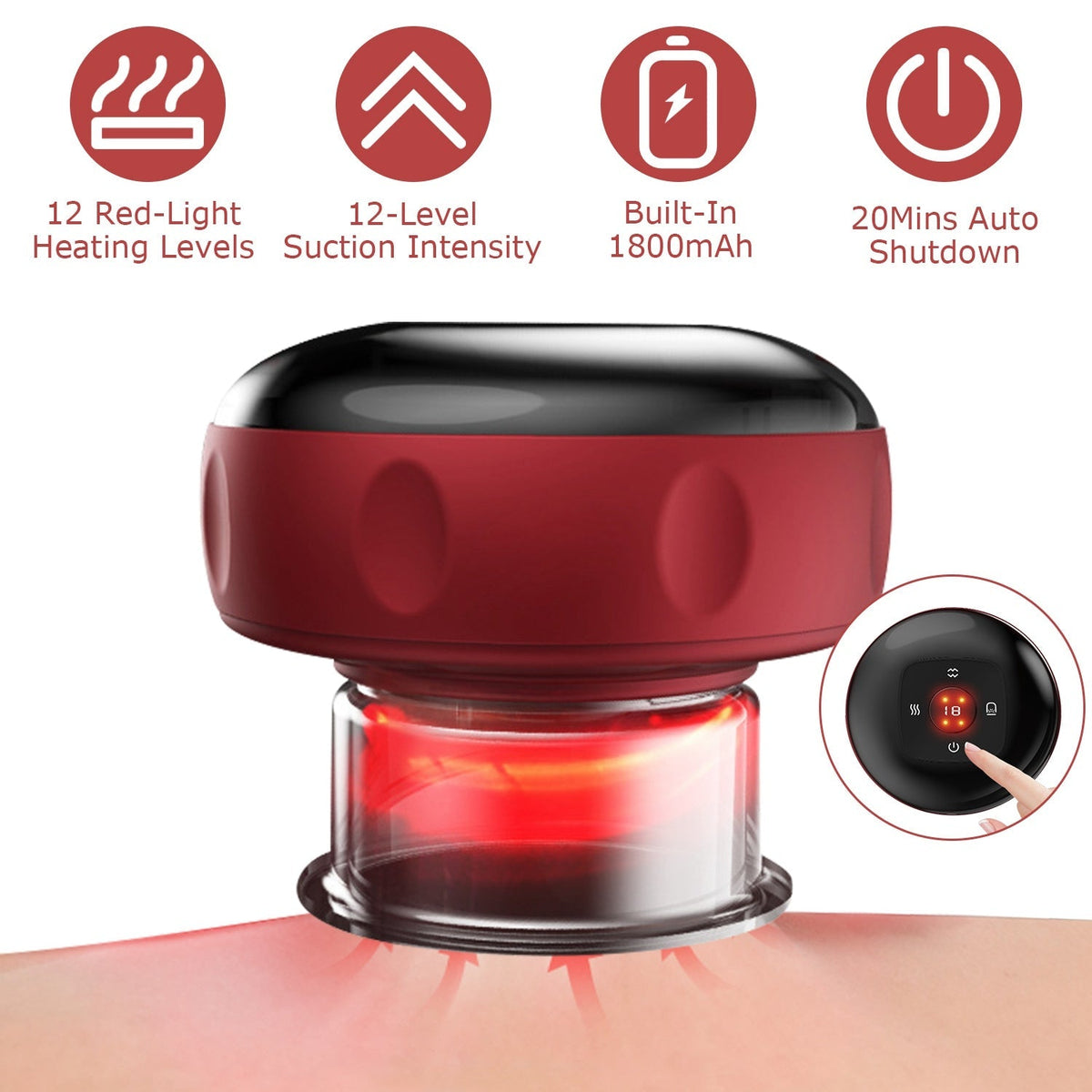 Electric Cupping Therapy Massager Electric Back Scraping Machine Vacuum Therapy CuppingÊTherapy Device with 12 Levels Temperature and Suction