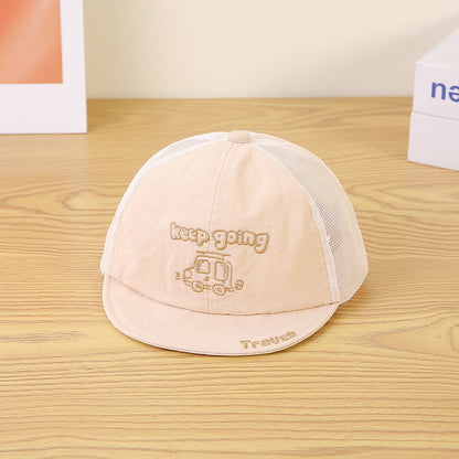 Children's Single-color Cartoon Car Embroidered And Pieced Together Net Fabric Breathable And Cool Fashion Short-brimmed Baseball Cap For Outdoor Travel