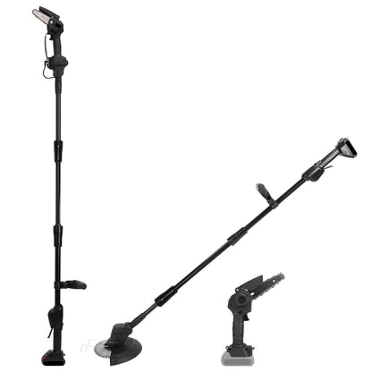 3-in-1 Cordless Electric Pole Saw & Mini Chainsaw & Grass Trimmer Kit with Adjustable Length 2Pcs 21V 1500mAh Batteries 4in/6in Chains Saw Blade 5Pcs