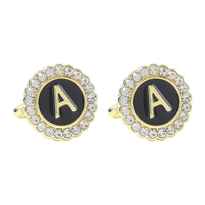 Round Diamond French Cufflinks Men's 26 Letters