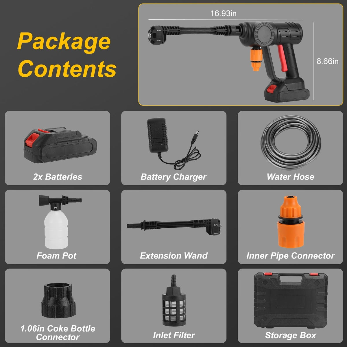 Cordless Pressure Washer With 6 In 1 Nozzle Portable Electric Power Washer High Pressure Water Sprayer 1000PSI Car Washer Cleaner with 6000mAh 21V Rec