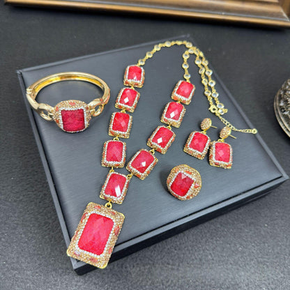 Light Luxury Full-diamond Ring Earring And Necklace Set