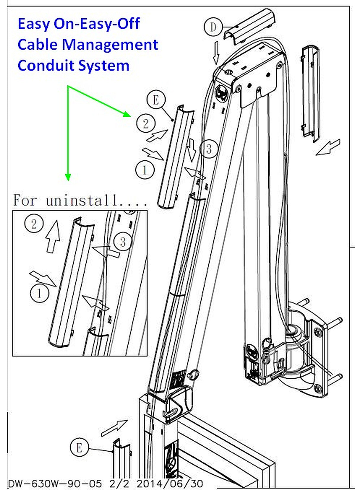 DW630W  Extra Long Reach Wall Monitor Arm  Over the Bed 63 inch long
