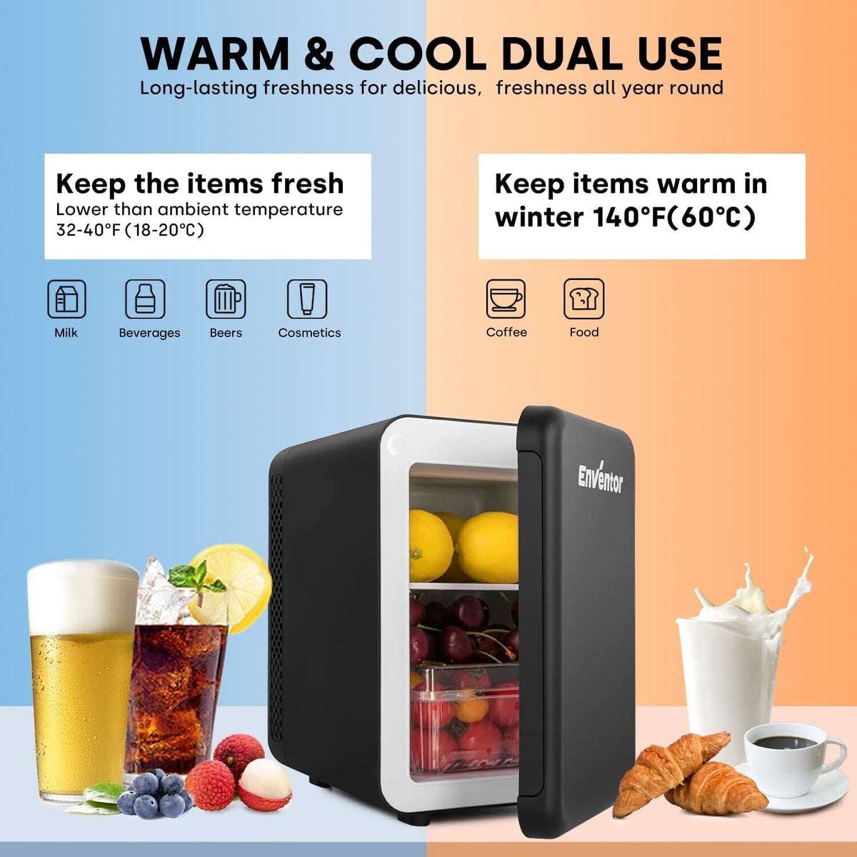 Enventor 4L Portable Mini Fridge for Skincare, Food and Travel