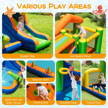 Inflatable Bounce House Water Park with Slide and 480W Blower