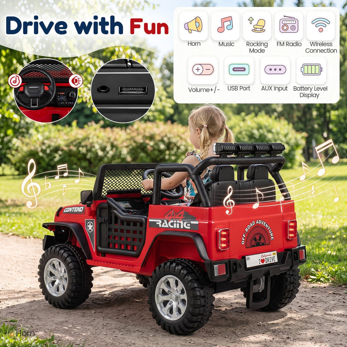 12V Electric Kids Ride On Car 2-Seater with Remote Control