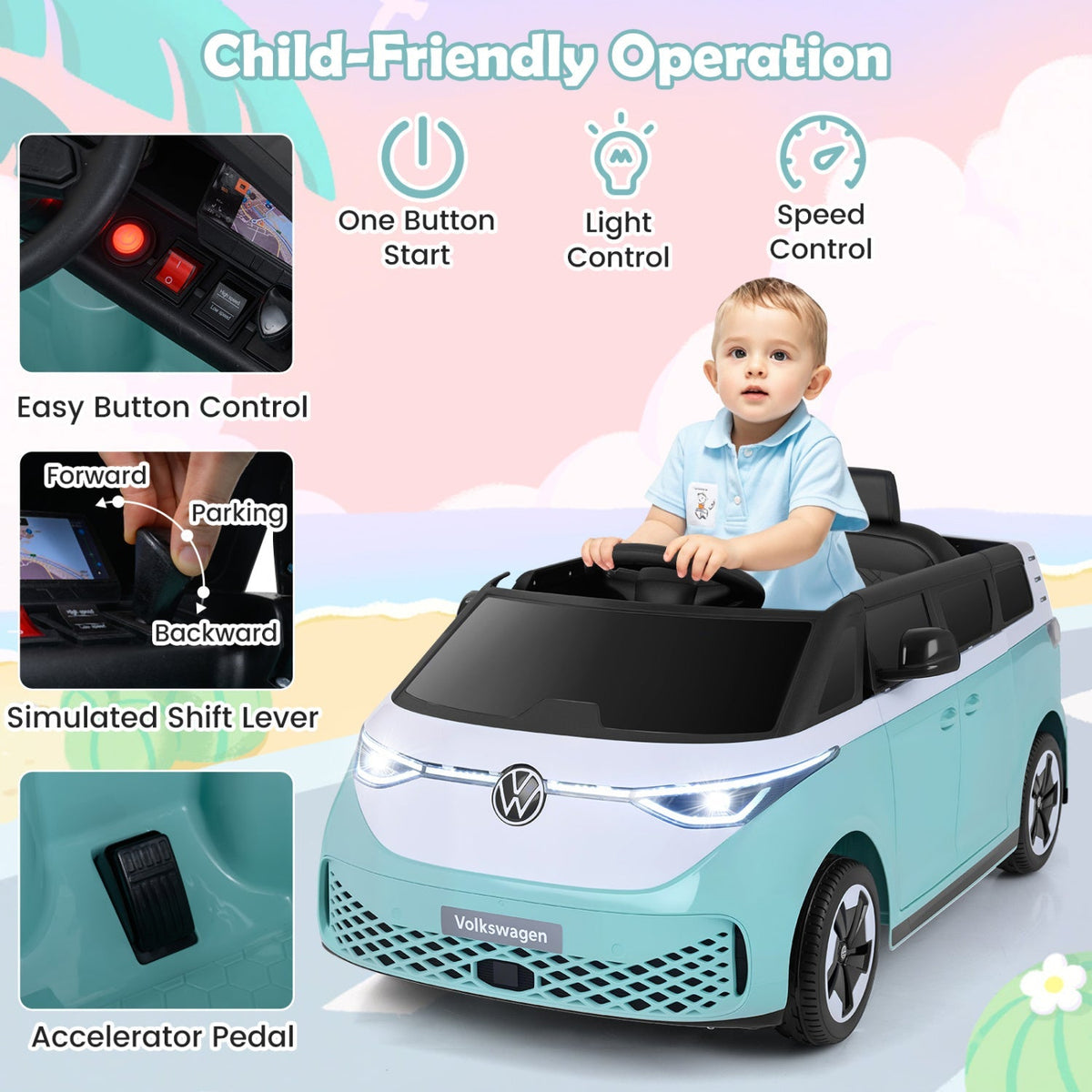 12V Electric Ride-On VW Bus with Remote Control & Music