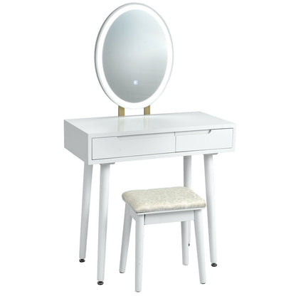 Touch Screen Vanity Makeup Table Stool Set with Lighted Mirror