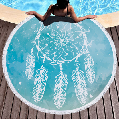 Dream net microfiber round beach towel Yoga pad with tassel