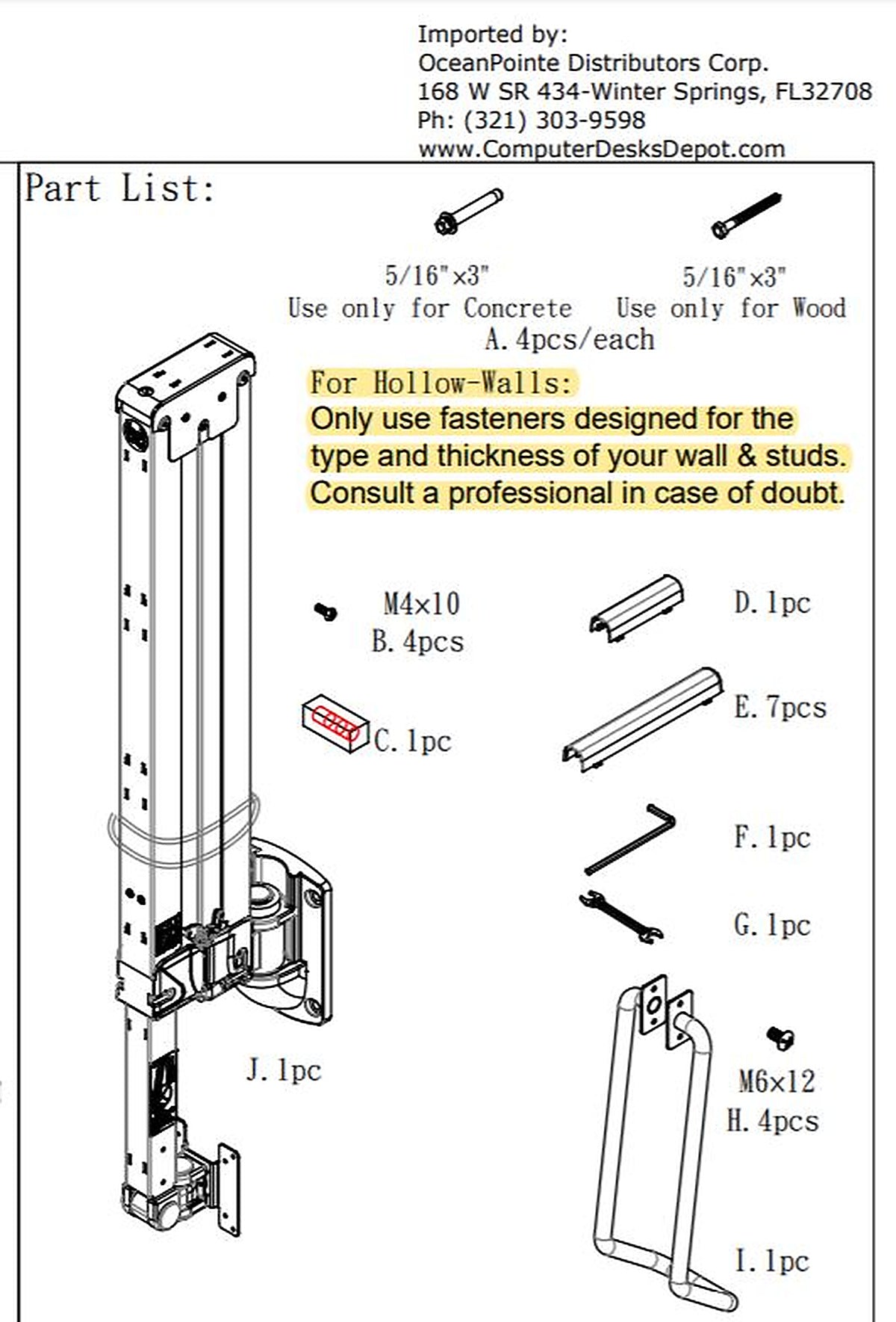 DW630W  Extra Long Reach Wall Monitor Arm  Over the Bed 63 inch long