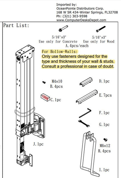 DW630W  Extra Long Reach Wall Monitor Arm  Over the Bed 63 inch long