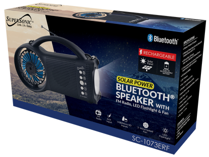 Supersonic Solar Power Bluetooth Speaker with FM Radio, LED Torch Light & Fan