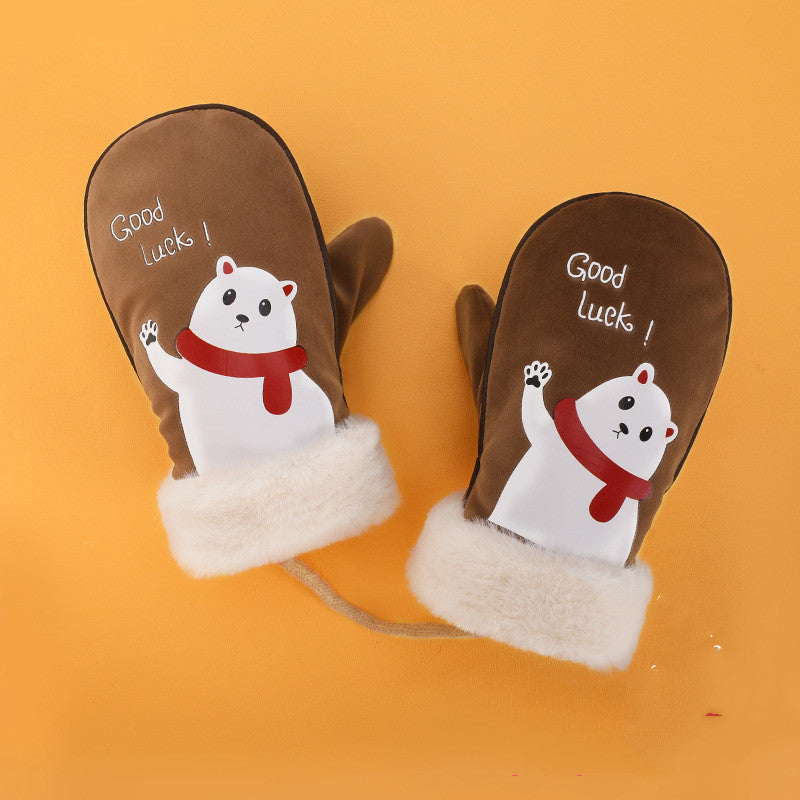 Boys and Girls Cartoon Cute Warm and Velvet Pupil Lanyard Mittens