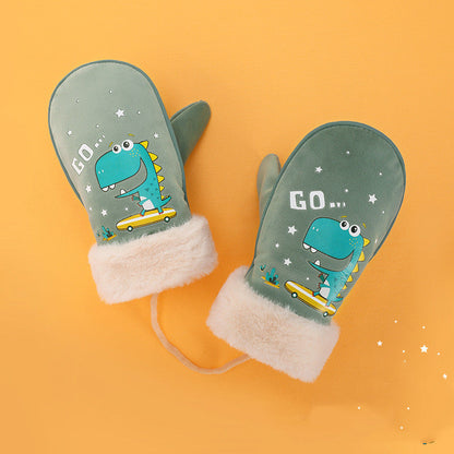 Boys and Girls Cartoon Cute Warm and Velvet Pupil Lanyard Mittens