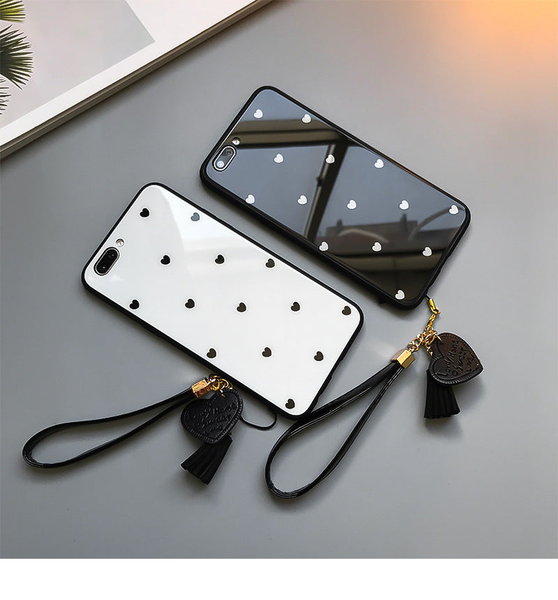 Apple Love Dot Glass Phone Case with Lanyard