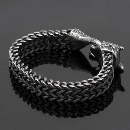 Black Wolf Head Cuban Chain Bracelet