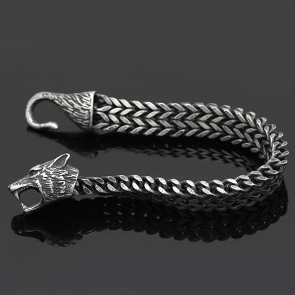 Black Wolf Head Cuban Chain Bracelet