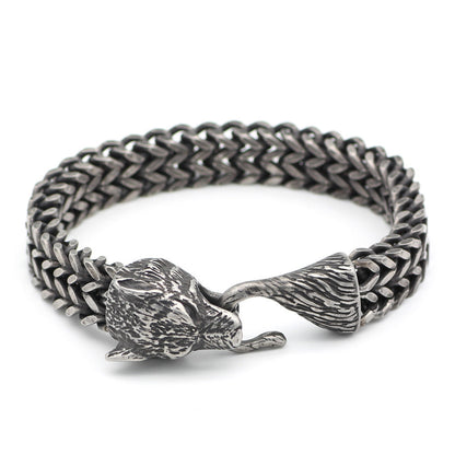 Black Wolf Head Cuban Chain Bracelet