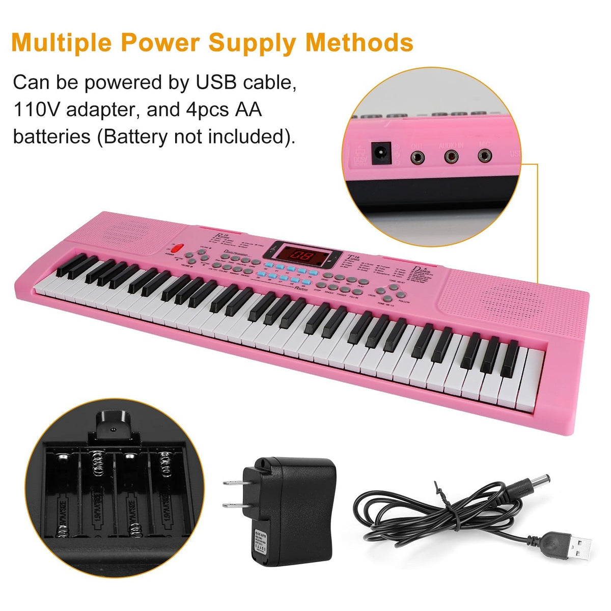 61 Keys Digital Music Electronic Keyboard Electric Musical Piano Instrument Kids Learning Keyboard w/ Stand Microphone For Beginners