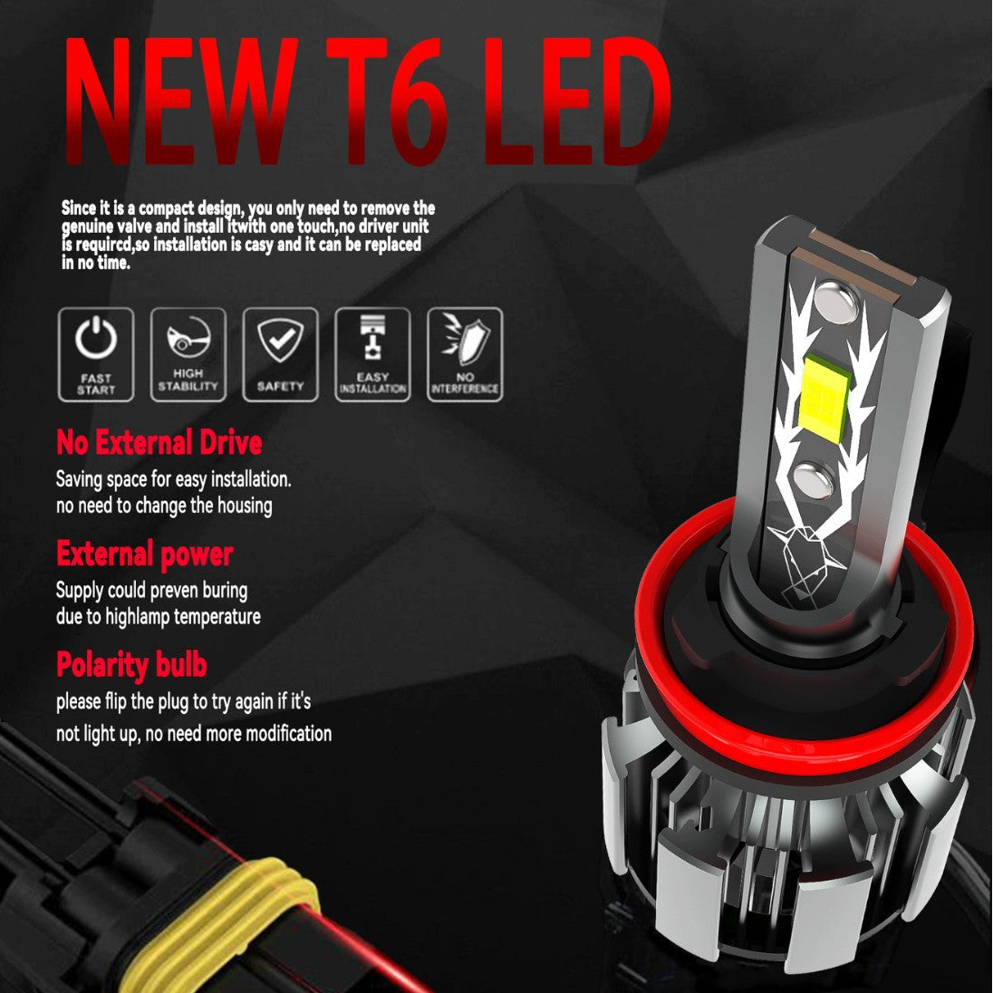 T6 Car LED Headlight H11 H7 H4 High Beam Low Beam High Power LED Cross-border CE Certification Explosion Lens