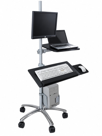 DVC04-F Rolling Pole Computer Workstation - Sit to Stand - Height Adjustable