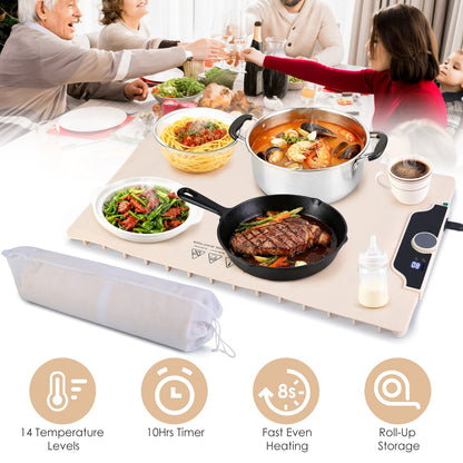 Food Warming Mat 23.6X15.8In 300W Fast Heating Electric Silicone Food Warmer With 14 Temp Levels 10Hrs Timer Settings Roll-Up Portable Hot Plates Heat