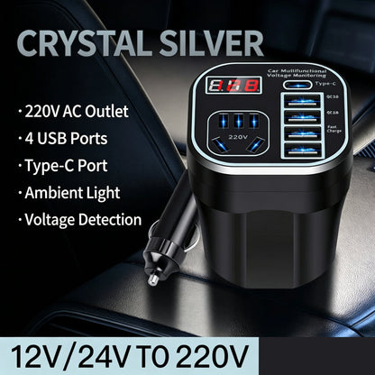 Car Power Inverter 12V 24V To 220V Multi Function Car Charger Converter With USB C QC3.0 Outlet Voltage Display For Truck Vehicle