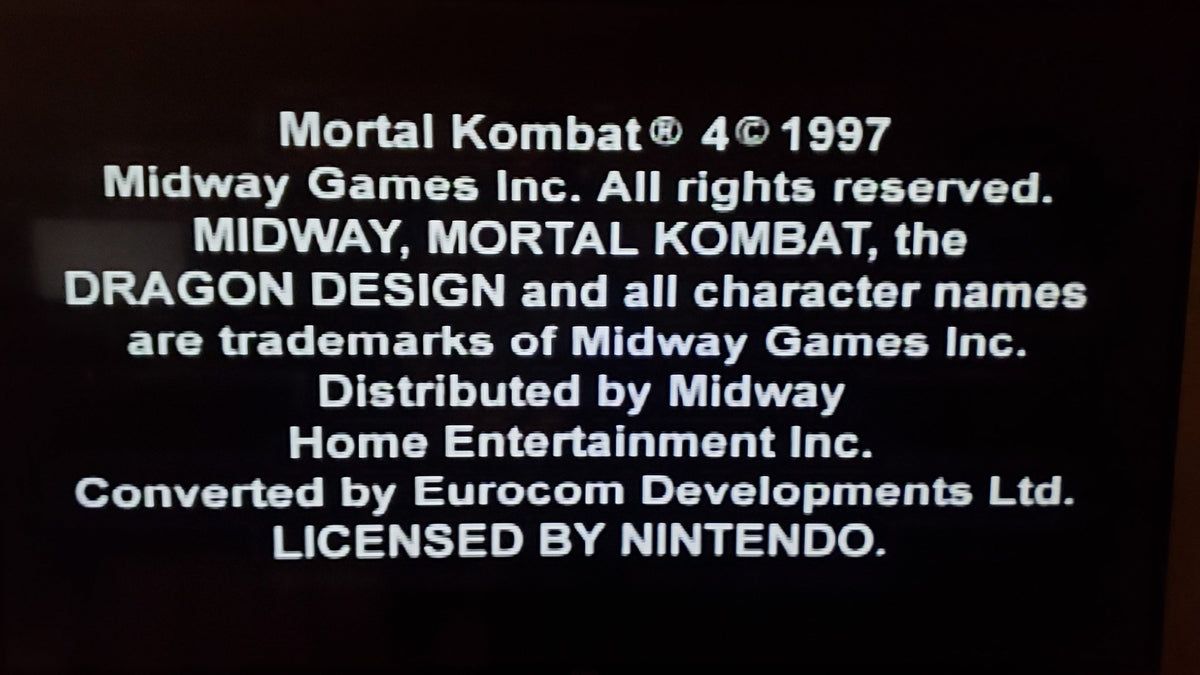 Mortal Kombat 4 N64 Nintendo 64 Video Game Cartridge 1997