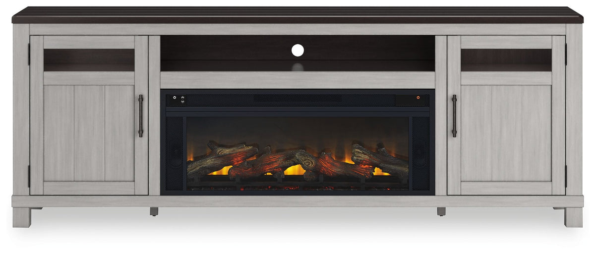 Darborn - 88" TV Stand With Electric Infrared Fireplace Insert - Gray / Brown