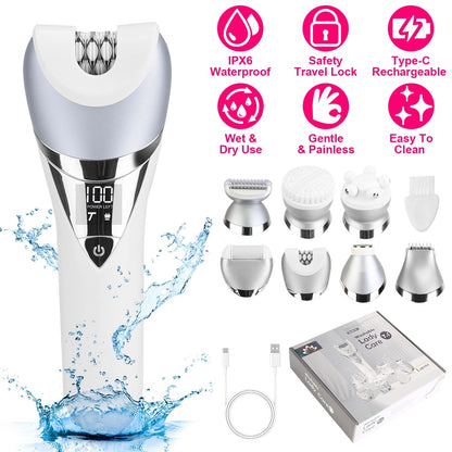 7 In 1 Electric Razor for Women Lady Hair Removal Epilators for Leg Face Arm Bikini Armpit Public Hairs IPX6 Wet and Dry Use Cordless Rechargeable Who