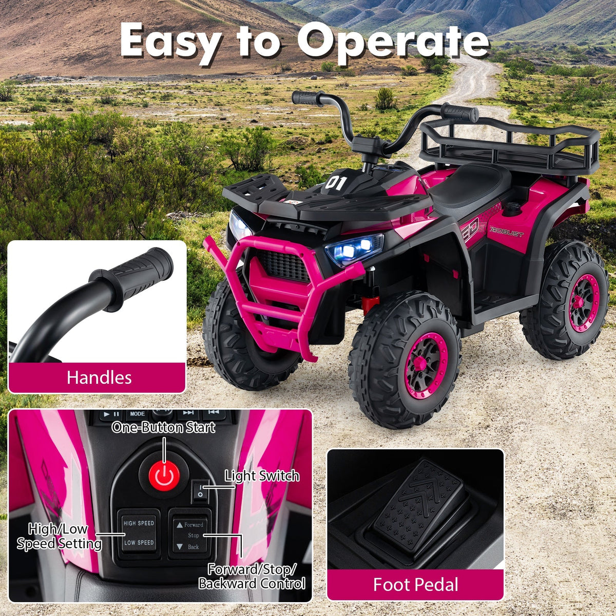 24V Kids Ride on Electric ATV Quad Car with Realistic Sounds and LED Lights