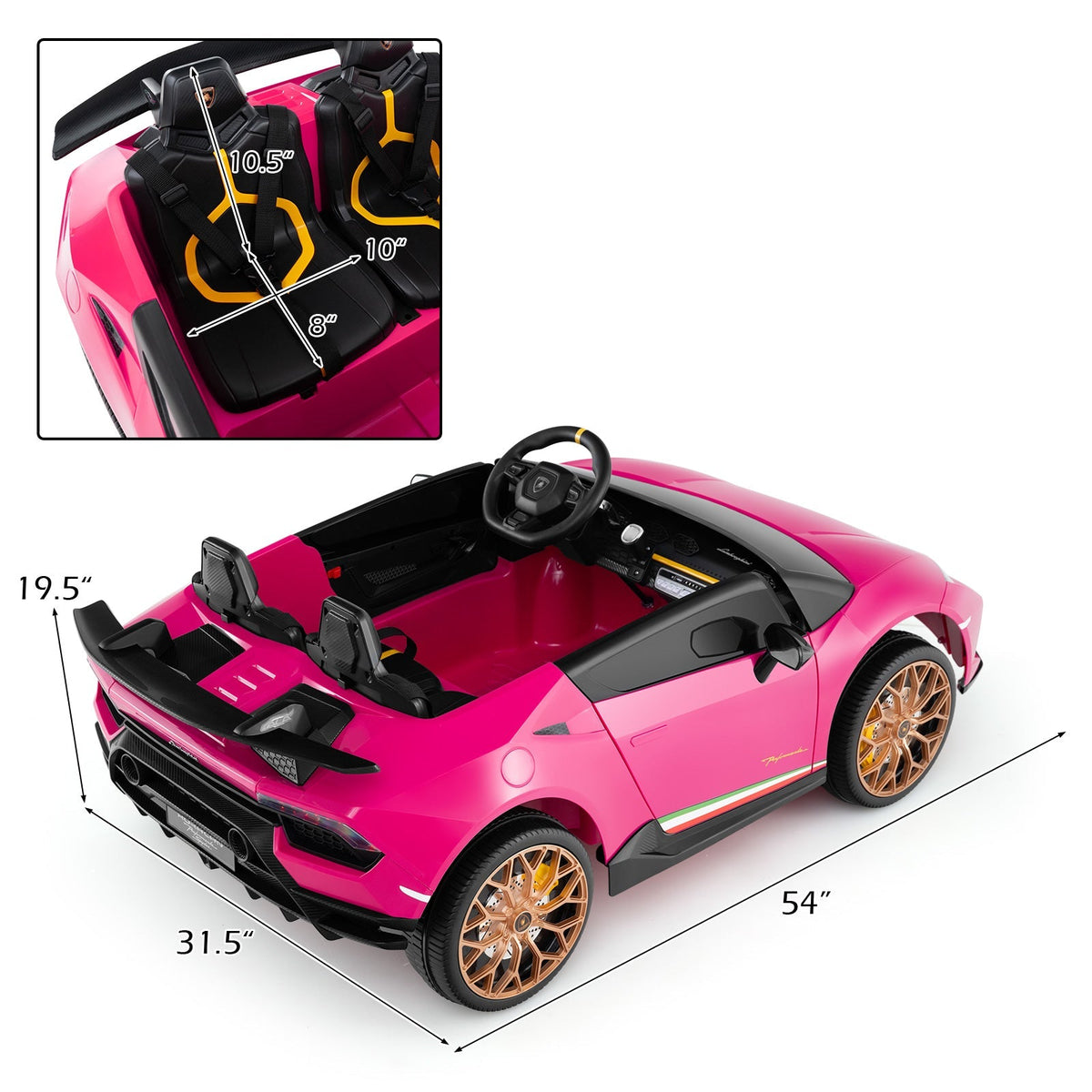 24V Ride-on Car for Kids 4WD 2-Seater Licensed Lamborghini Electric Vehicles with Music