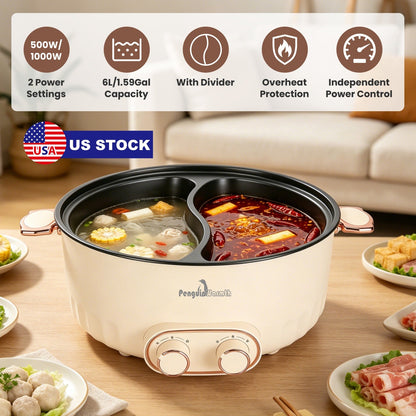 Electric Hot Pot with Divider 6L Dual Control Stainless Steel