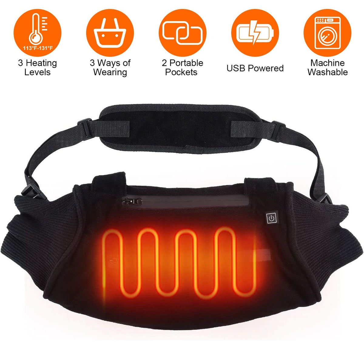 Electric Heated Hand Muff Hand Warmer Pouch Heated Waist Pouch for Winter with 3 Heating Levels Indoor Outdoor Machine Washable