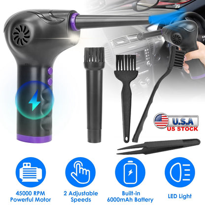 Electric Cordless Air Duster Blower Compressed Air Duster for Computer Keyboard PC Portable Rechargeable Air Blower with Built-in LED Light