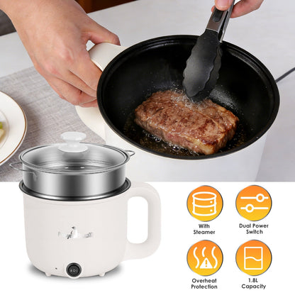 Electric Hot Pot with Steamer 1.8L Dual Power Ceramic Cooker