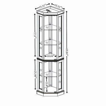 5-Tier Lighted Corner Curio Cabinet with Adjustable Glass Shelves