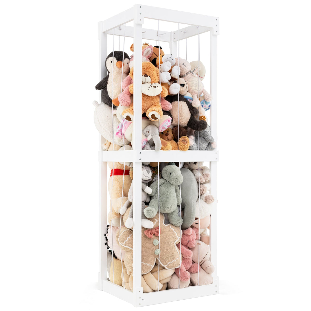 300L Large Stuffed Animal Storage with Open Top and Elastic Cords-White