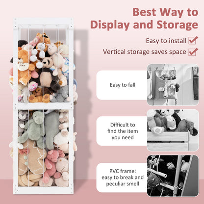 300L Large Stuffed Animal Storage with Open Top and Elastic Cords-White
