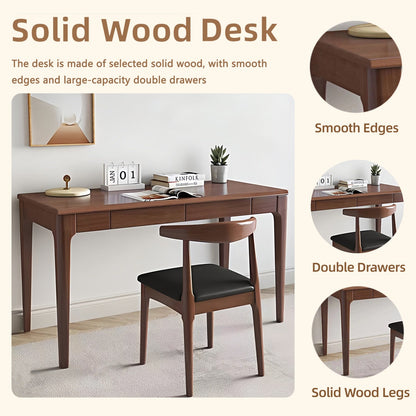 Solid Wood Desk with Drawers for Home Office